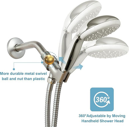 OFFO Shower Head Holder with Solid Metal Ball for Handheld Shower Head, Brushed Nickel Adjustable Shower Arm Mount for Connecting Shower Arm and Shower Hose, 1/2 in IPS Female Inlet and Male Outlet