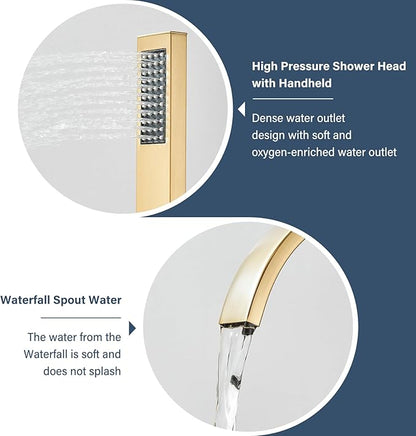 Freestanding Bathtub Faucet Floor Mounted Tub Filler Brushed Gold Single Handle 360 Swivel Standing Spout High Flow Brass Bath Tub Faucets Set