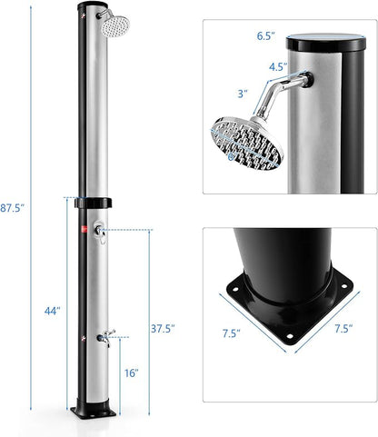 Giantex 7.2 FT 10 Gallon 2-Section Solar-Heated Outdoor Shower, Pool Shower W/Free-Rotating Shower Head, Foot Tap Spigot, Faucet, Temperature and Pressure Adjustment for Backyard, Garden, Beach Spa