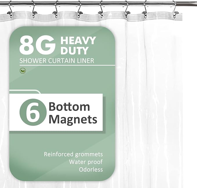 BAROSSA Design XLong Shower Curtain Liner with 96 inches Height - 6 Bottom Magnets, Waterproof PEVA, PVC Free, Metal Grommets, Clear, 72x96