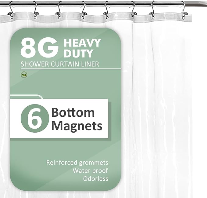 Barossa Design Longer Shower Curtain/Liner with 75 inches Height - 6 Magnets on Bottom, Heavy Duty Waterproof PEVA, PVC Free, Metal Grommets, 72x75, Clear