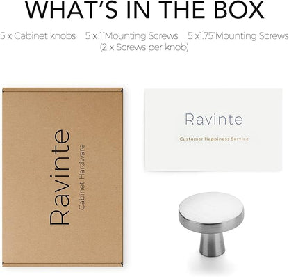 Ravinte 5 Pack Drawer Pulls 1-1/4 Inch Kitchen Cabinet Knobs Brushed Nickel Round Dresser Drawer Knobs Solid Dresser Knobs Drawer Knobs Simple Cabinet Hardware for Cupboard Drawer Pulls