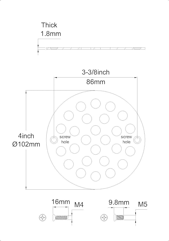 4 Inch Screw-in Round Shower Drain Cover Replacement Floor Drainer with Screws (Brushed Nickel)