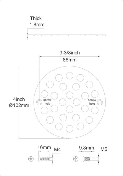 4 Inch Screw-in Round Shower Drain Cover Replacement Floor Drainer with Screws (Brushed Nickel)