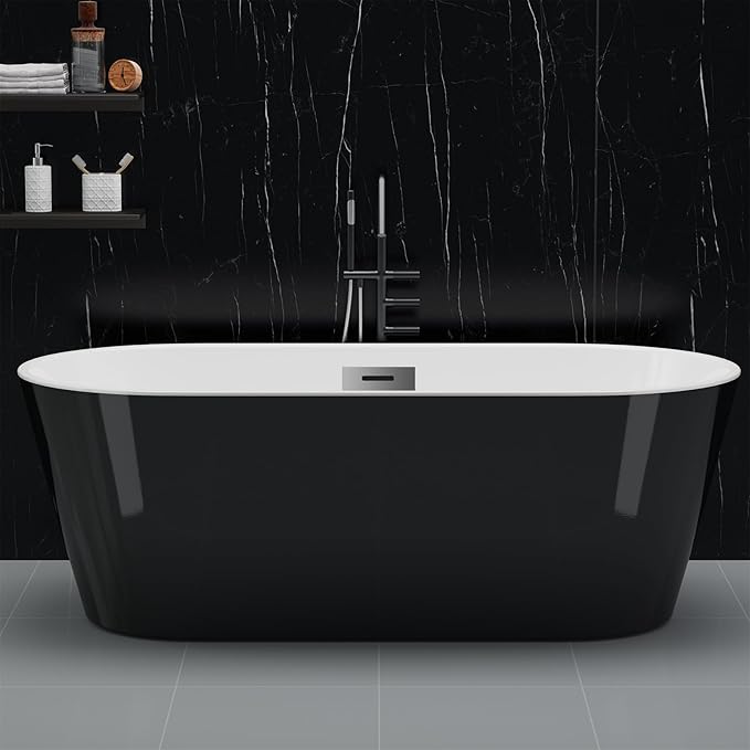 67" Freestanding Acrylic Bathtub, Modern Soaking Tub with Chrome Overflow & Drain, CUPC Certified, Deep Soaking Design for Luxurious Spa Experience, Contemporary Bathroom Centerpiece