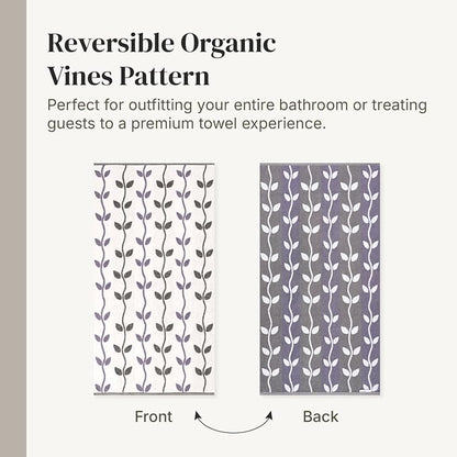 Modern Threads Organic Vines 6-Piece 100% Cotton Towel Set – Yarn Dyed Jacquard & Solid – Includes 2 Bath Towels, 2 Hand Towels, 2 Washcloths – Absorbent, Quick Dry, Soft & Durable – Lavender