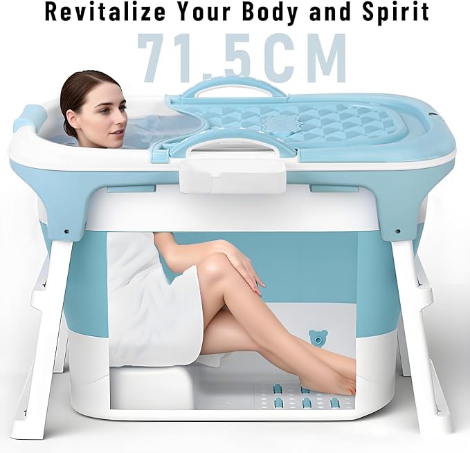 Portable Bathtub, 39 inch Portable Folding Bathtub for Adult, Portable Soaking Bath Tub with Ergonomic Seat & Massage Roller, Freestanding Surround Collapsible Tub for Hot Bath Ice Bath (Purple)