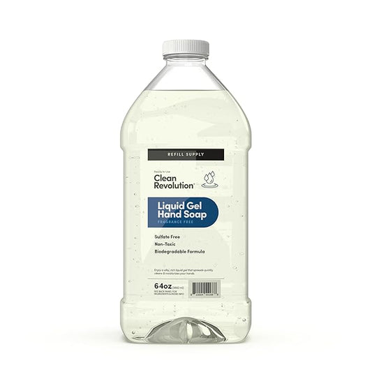 Clean Revolution Liquid Gel Hand Soap, Silky Rich Liquid, Quick Lather, Fast Rinsing (Fragrance Free) 64 Fl Oz
