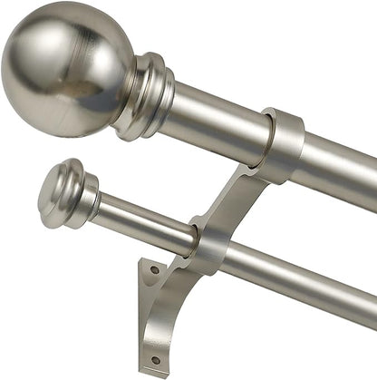 Double Curtain Rod 48 to 84 inch, Adjustable 1 inch Double Drapery Rod Rods for Windows and Doors with Ball Round Finials and Premium Aluminum Brackets Set(48-84",Brushed Nickel)