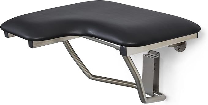 32" x 22.5" Black Padded Cushion Wall Mount Folding Right-Handed Transfer Bench Shower Seat, ADA Compliant