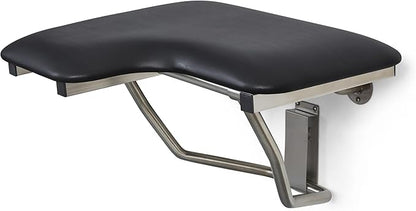 32" x 22.5" Black Padded Cushion Wall Mount Folding Right-Handed Transfer Bench Shower Seat, ADA Compliant