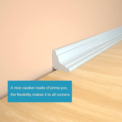 Flexible Trim Caulk Strip Wall Moulding Trim, 1 in x16 Ft Peel and Stick Trim for Wall Corner Deco, Ceiling, Backsplash Tile Edge, Countertops, Baseboard, Floor(White)