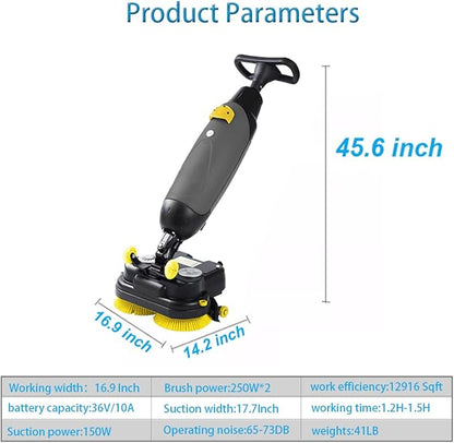 Professional-Grade Mini Floor Scrubber Ultra-Compact & Portable Cordless Design 90-120 Min Battery 16.9" Wide Cleaning for Home, Office, Bathrooms & Small Commercial Spaces, Tile & Sealed Floors