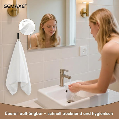 SEMAXE 12 Pack Hand Towels for Bathroom, 100% Cotton Towels with Hanging Loops, Soft and Highly Absorbent, Hand Towel Set for Gym, Shower, Hotel, Spa and Kitchen, White