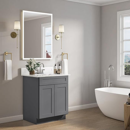 ROOMTEC Bathroom Cabinet, 27'' Free Standing Single Bathroom Vanity with 1 False Drawer and 2 Doors,Morden Bathroom Sink Vanity Storage Cabinet, Shaker Gray