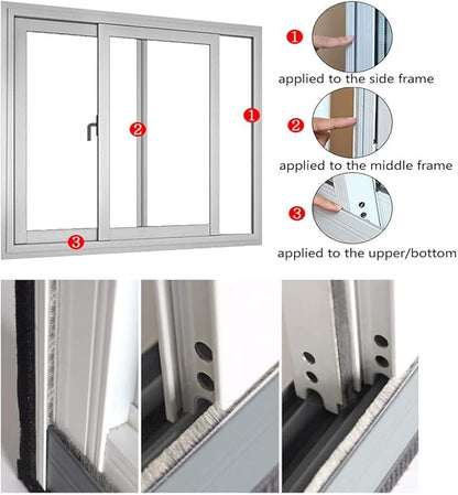 Weather Stripping Brush for Sliding Windows/Doors Frame Side,Pile Self Adhesive Weatherstrip Seal Strip Sealer Draft Stoppers (33ft x11/32 Backing x 11/32 Brush inch, Grey)