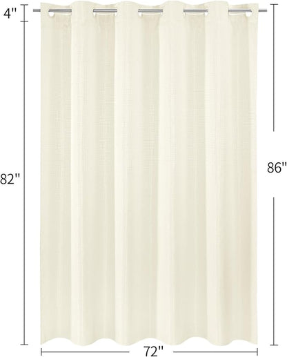 MitoVilla No Hooks Needed Extra Long Shower Curtain Liner Set, Ivory 86 inch XL Heavyweight Waffle Fabric Cloth Shower Curtains Set with Snap-in Liner for Modern Luxury Hotel & Spa Bathroom Decor