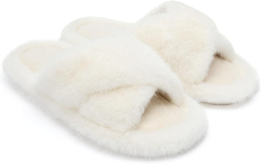 Chantomoo Womens Slippers Memory Foam Fuzzy Cross Band Faux Fur Slippers for Women Gift