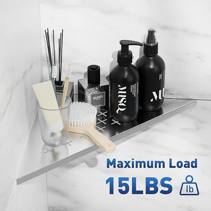 lives 2 Pack Shower Corner Shelves, 304 Stainless Steel Corner Shower Shelf for Tiled Wall, 10" Slot Design Bathroom Shelf Organizer (Silver, Cross)