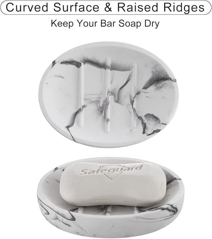 2 Pack Resin Soap Dish, Marble Look Soap Holder Shower Soap Dishes for Bar Soap, Bar Soap Holder Soap Tray Soap Saver for Shower Bathroom Kitchen Sink