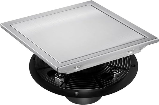 morefine Square Shower Floor Drain with Flange, Shower Drain 6 inch with 2 in 1 Tile-Insert Cover, SUS 304 Stainless Steel, Brushed Nickel