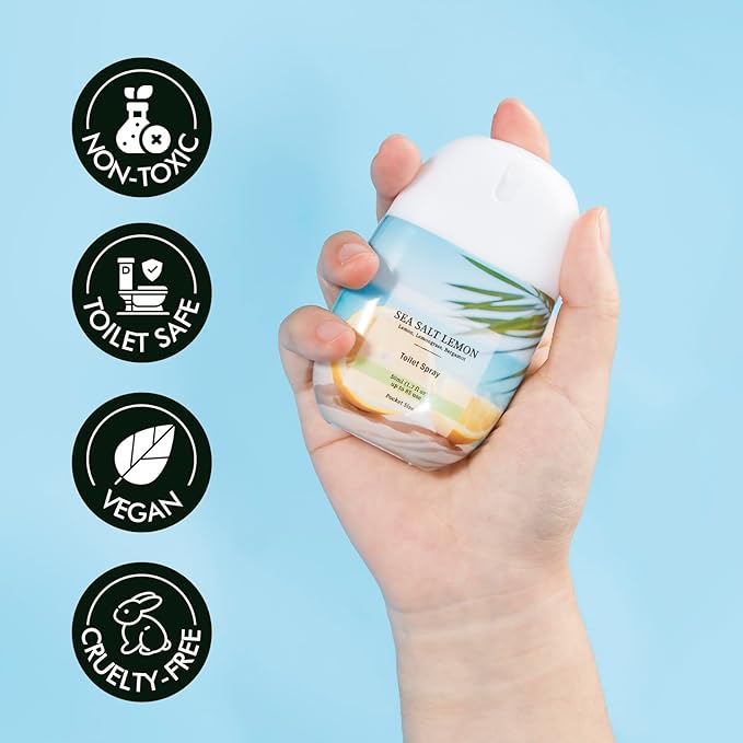 Clesh Toilet Spray Travel Size, Citrus and Sea Salt Lemon, 2 Pack, 1.7 fl oz Each, Up to 170 Uses, Pocket Poop Essential Oils Freshener Spray, Bathroom Odor Eliminator