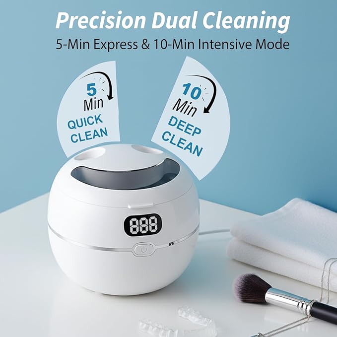 220ML Ultrasonic Retainer Cleaner Machine, 45kHz Dental Cleaning Pod for Denture WITH Digital Timer, Mouth Guard, Aligner, Night Guard, Braces, Toothbrush Heads, Jewelry