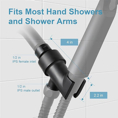 OFFO Shower Head Holder All Metal for Handheld Shower Head, Adjustable Shower Arm Mount with Solid Brass Pivot Ball, 1/2 in IPS Female Inlet and Male Outlet, Matte Black