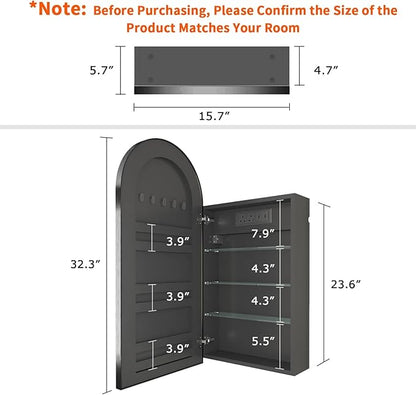 FKWin Black Mirror with Medicine Cabinet and Power Outlet, Easy to Install Bathroom Wall Cabinet for Left or Right Opening, not Recessed, Ample Mirror for Bathroom for Homeowner, Black, 20x34 inch