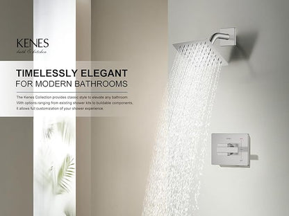 KENES Brushed Nickel 6-Inch Shower Head and Handle Set, Square Shower Faucet Set Bathroom Rainfall Shower System Wall Mount, KE-6025B (Shower Valve Included)