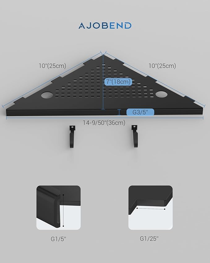 Matte Black Corner Shower Shelves 2-Pack, 10" 304 Stainless Steel Recessed Shelf for Bathroom, Grout in Corner Shelf Racks for Tiled Wall with Hooks and Razor Slot (Holds 15lbs)