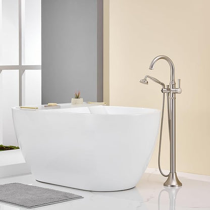 Freestanding Tub Faucet Floor Mount Tub Filler Brushed Nickel Free Standing Bathtub Faucet Brass Bath Faucet with Hand Shower