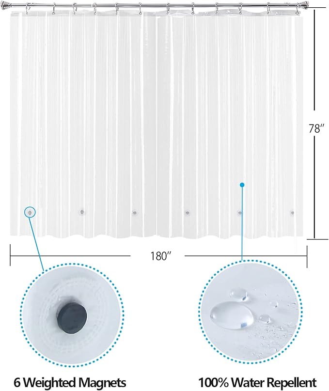 YISURE Clawfoot Tub Extra Long 78 Inch Shower Curtain, Wrap Around Clear Shower Curtain Liner 180x78 inch with 6 Bottom Magnets PEVA Extra Wide Bathtub Curtain for Bathroom Vintage Freestanding Tub