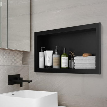 Stainless Steel Shower Niche 12" x 24", Single-Layer Wall Mounted No Tile Needed, Recessed Shower Niche with Hollow Partition, Shower Niches Shelf for Bathroom Organizer, Black