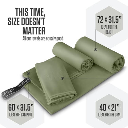 VENTURE 4TH Quick Dry Towel. Microfiber Travel Towel Ideal for Camping, Hiking, Backpacking, Gym. Lightweight & Fast Drying Travel Towels for Body. Compact & Easy to Pack - Army Green Large