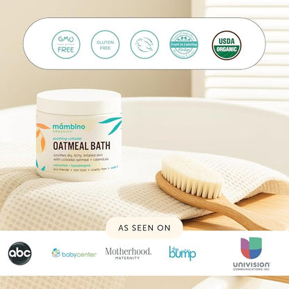 Mambino Organics Soothing Colloidal Oatmeal Bath Soak Powder, for Newborn, Kids, Moms with Dry, Sensitive Skin, Unscented Baby Wash with Calendula for Baby Bath, Vegan, Non-GMO, 6oz 3-Pack