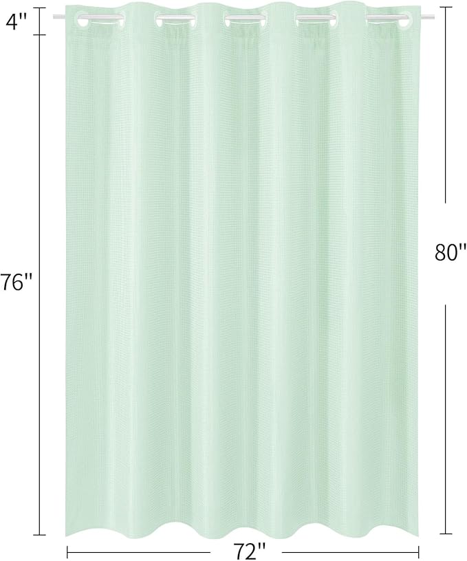 MitoVilla Green Long Shower Curtain Liner Set 72 x 80, No Hooks Needed 80 inch Long Heavyweight Waffle Fabric Shower Curtain Set with Snap-in Liner for Hotel Grade Spa-Like Bathroom Decor, Mint Green