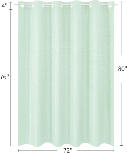 MitoVilla Green Long Shower Curtain Liner Set 72 x 80, No Hooks Needed 80 inch Long Heavyweight Waffle Fabric Shower Curtain Set with Snap-in Liner for Hotel Grade Spa-Like Bathroom Decor, Mint Green