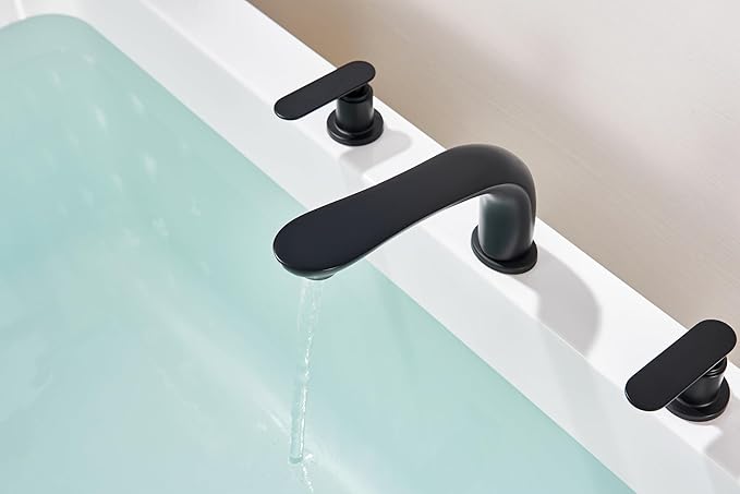 SITGES Classic Bathtub Faucet,2-Handle Matte Black Tub Filler,3-Hole Widespread Roman Tub Faucet,High Flow Deck Mount Bath Tub Faucet with Valve Included