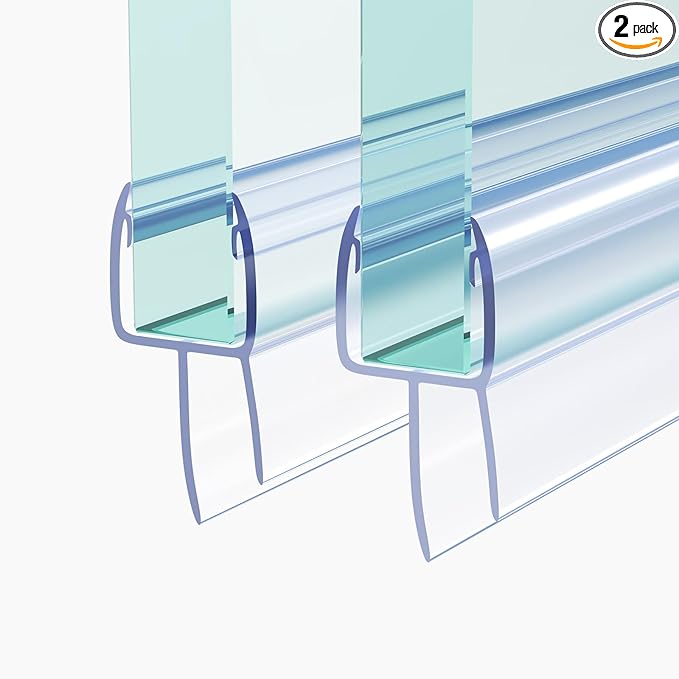 Shower Door Seal, 2 PCS 3/8" X 36" Glass Door Bottom Seal, Ultra Clear Frameless Shower Doors Strip, Stop Shower Leaks and Create a Water Barrier for 3/8 Inch (10mm) Glass