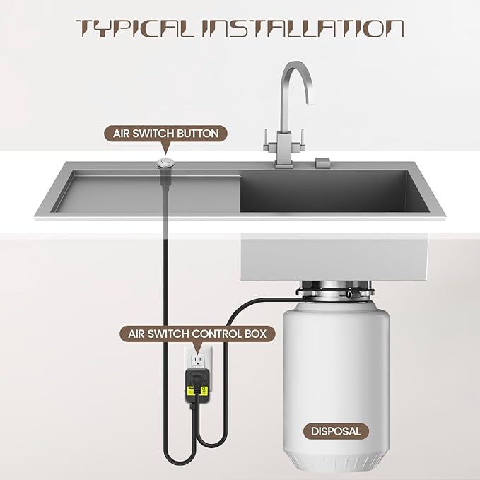 Garbage Disposal Air Switch Kit Sink Top Waste Disposal Long Stainless Steel Brushed Nickel On/Off Air Button Food and Waste Disposals Part by Etoolcity, UL Listed