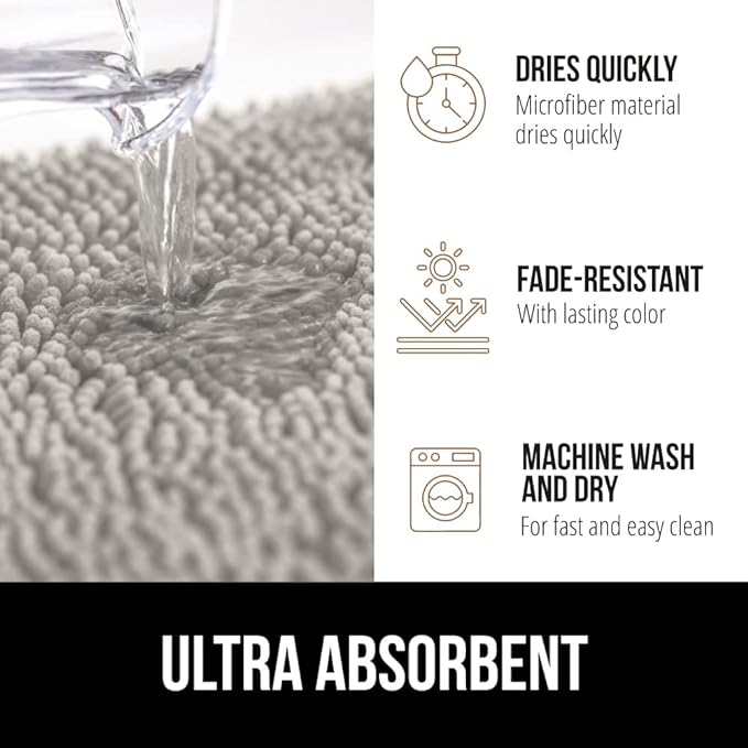 GORILLA GRIP Bath Rug Mat 60x17, Soft Absorbent Chenille, Quick Dry Microfiber Mats, Rubber Backing Washable Shower Floor Rugs, Bathmat Runner, US Designed Bathroom Home Decor Accessories Light Gray