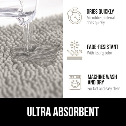 GORILLA GRIP Bath Rug Mat 30x20, Soft Absorbent Chenille, Quick Dry Microfiber Mats, Rubber Backing Washable Shower Floor Rugs, Bathmat Runner, US Designed Bathroom Home Decor Accessories Light Gray