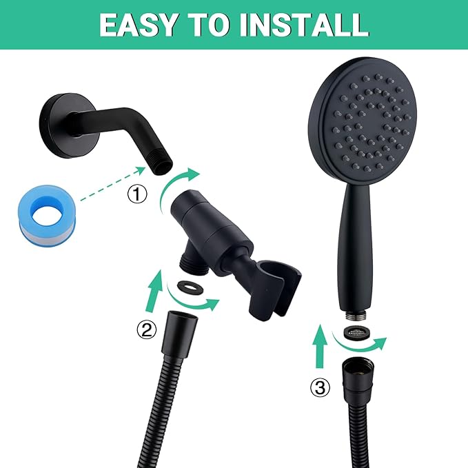 All Metal Hand Held Shower Head with 70 Inches Hose and Holder, Made with Stainless Steel and Brass, High Pressure Handheld Showerhead, Adjustable Bracket，Extra Long Flexible Hose (Matte Black)