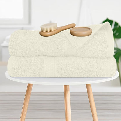 RIVERSIDE 100% Ring Spun Cotton Large Bath Towels Set of 4, 27 x 54 Inches – Quick Dry, Soft & Highly Absorbent Towels for Shower & Bathroom – Luxury 600 GSM Towels for Home, Spa, Gym, Cannoli Cream