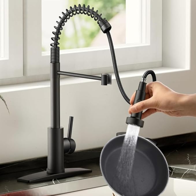 Smart Touch On Kitchen Faucet, 3 Modes Pull Down Sprayer, Sensor Activated, Ceramic Disc Valve, 360-Degree Rotation, 1 or 3 Hole Deck Plate. 10-Year Warranty. (KW-62R, Black)