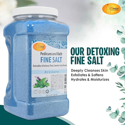 SPA REDI - Detox Foot Soak Pedicure and Bath Fine Salt, Mint and Eucalyptus, 128 Oz - Made with Dead Sea Salts, Argan Oil, Coconut Oil, and Essential Oil - Hydrates, Softens and Moisturizes