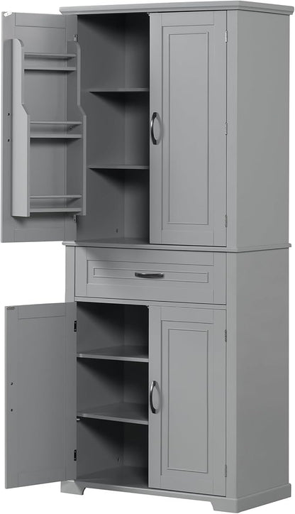 Favfurish 72" Tall Bathroom Storage Cabinet with Doors and Drawer,Modern Linen Cabinets w/Adjustable Shelves & Door Storage Rack,Freestanding Organizer for Bath Room,Study,Office,Kitchen Grey