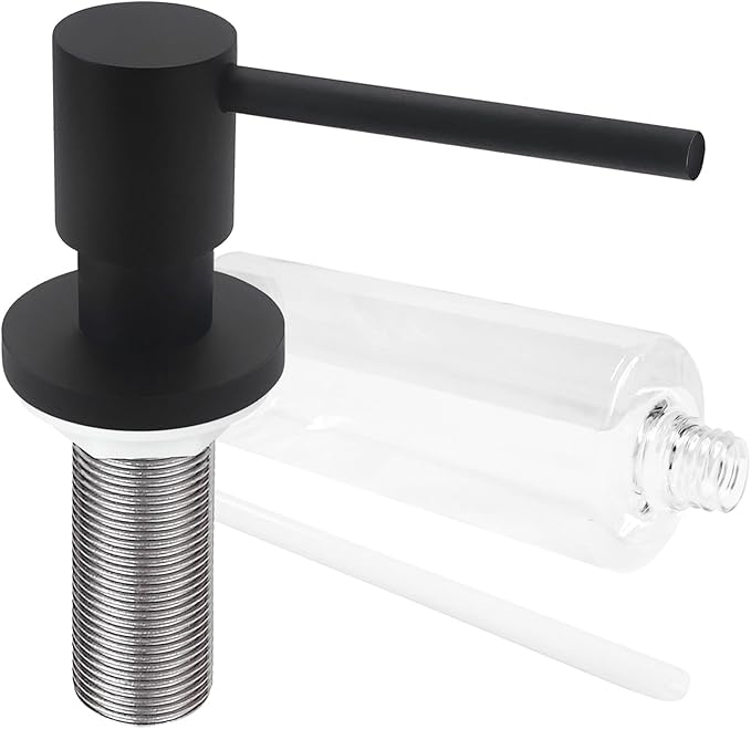 Deck Mounted Brass Kitchen Sink Soap Dispenser or Lotion Dispenser with 17OZ Above The Sink Refillable Bottle(Matte Black)