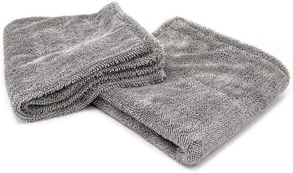 Autofiber Dreadnought Jr. Microfiber Car-Drying Towel, Superior Absorbency for Drying Cars, Trucks, and SUVs, Double-Twist Pile, One-Pass Vehicle-Drying Towel - Pack of 2 (16 inch x 16 inch, Gray)